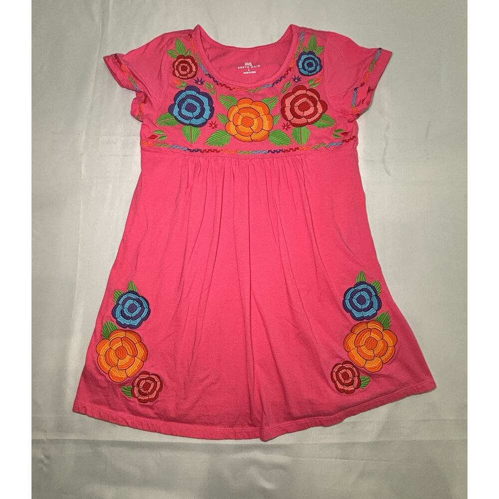 South Main Women’s Size Large Tunic Top/Dress Pink Floral Embroidered